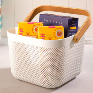 سبد مربع دسته چوبی